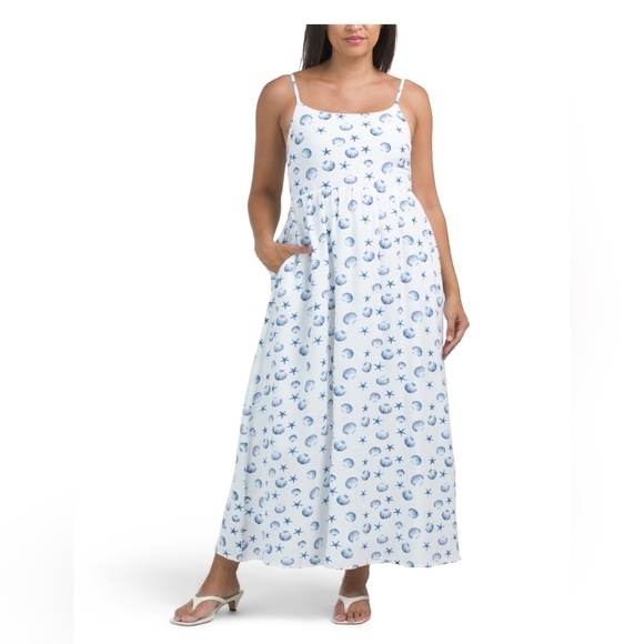 💙🔹️JAPNA🔹️blue And  White Coastal  printed Maxi Dress - Picture 2 of 3
